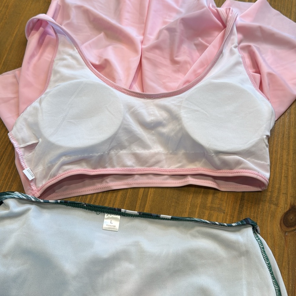 Pink & Floral flowy Bikini high ruched waisted swim NWOT Large - Picture 6 of 12
